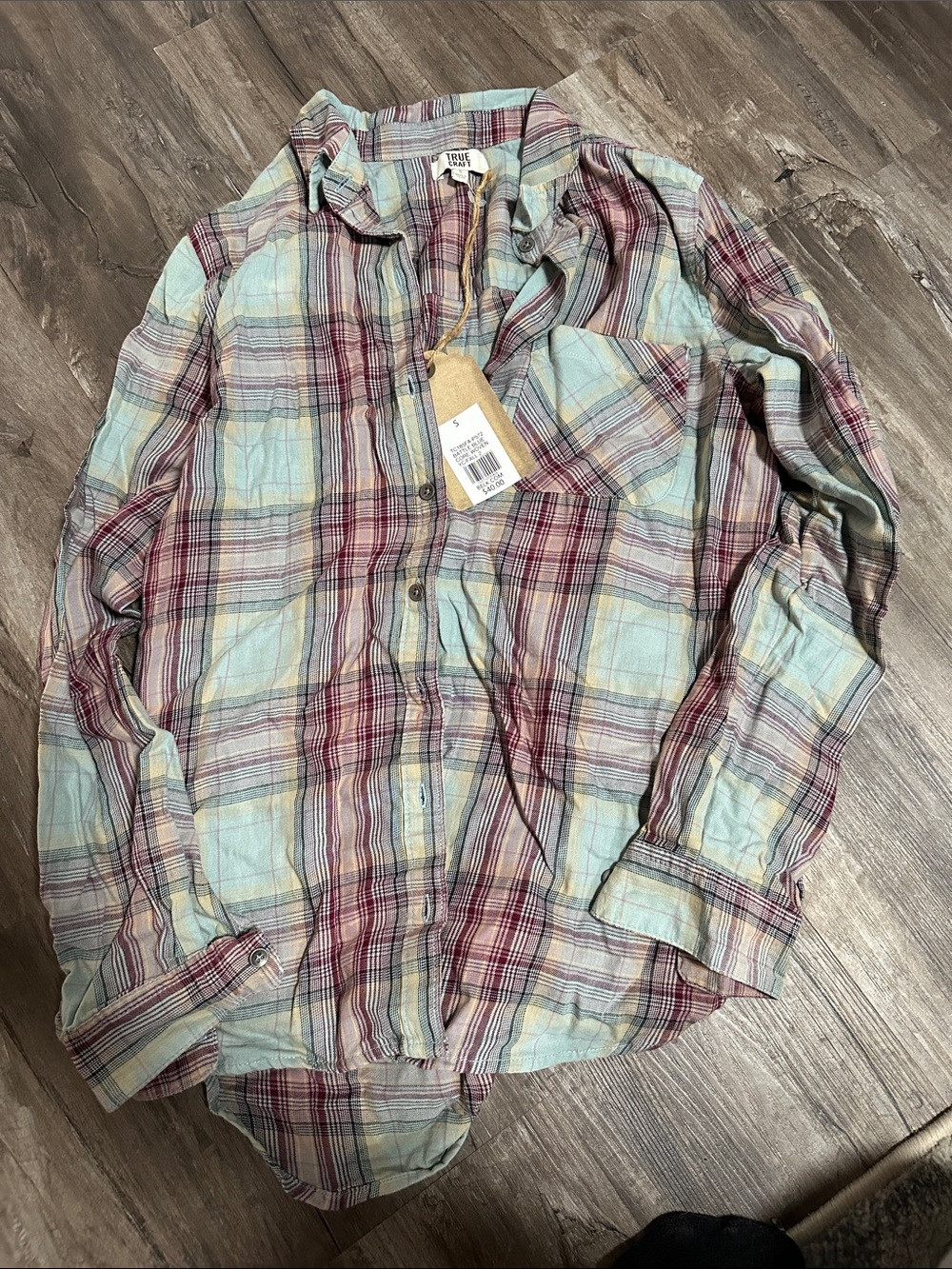 True Craft Plaid Button-Down Shirt in Light Blue and Burgundy